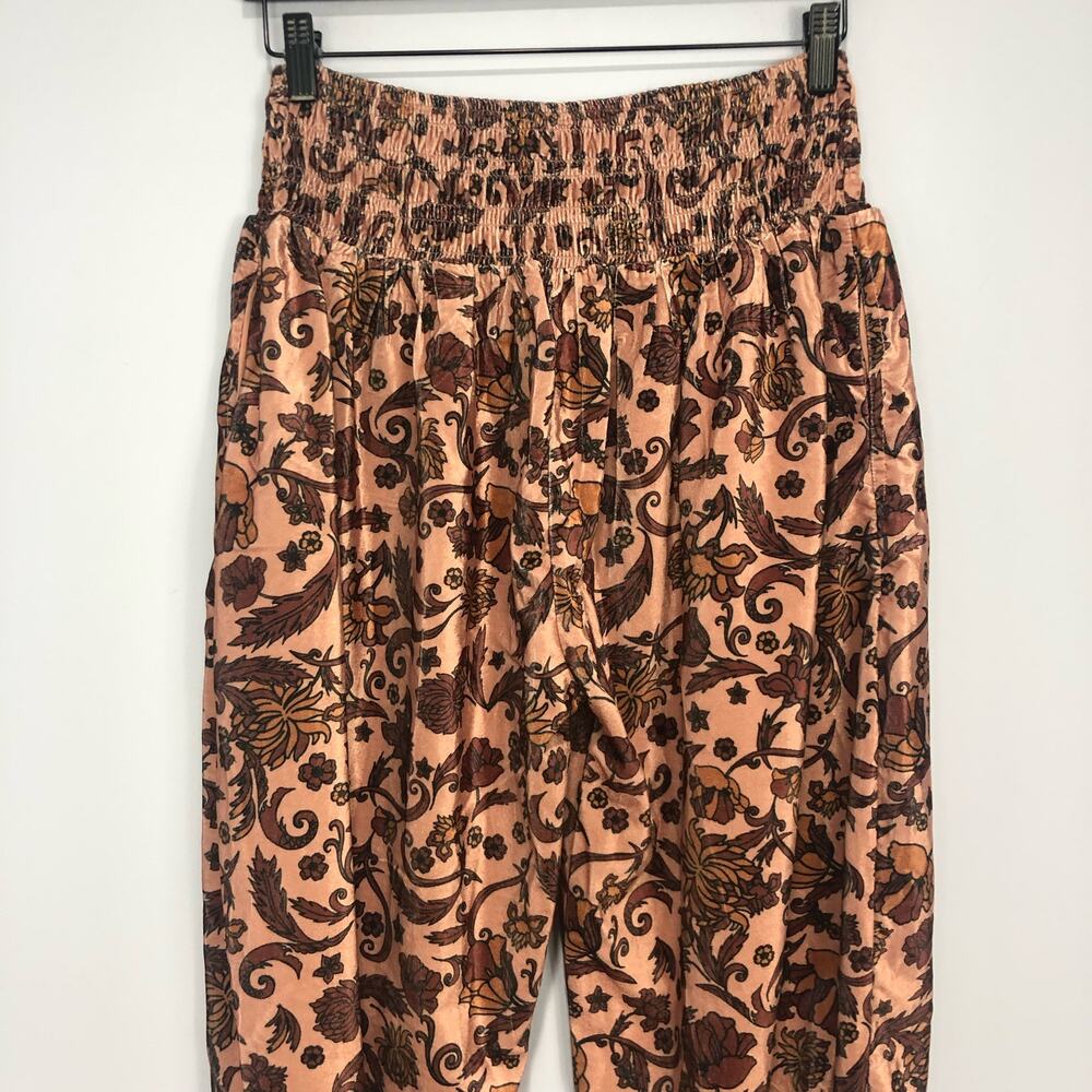 Free People Blush Floral Smocked Harem Pants Size L | Boho Festival Jogger | - Picture 8 of 11